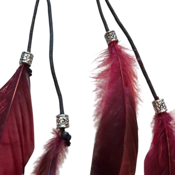 NEW Art of Nature Extra Long Burgundy Red Feather Beaded Earrings - Picture 3 of 4